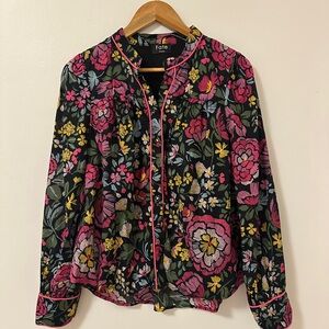 Fate Floral Women's Cotton Button Down Top in Black and Pink | Size Medium